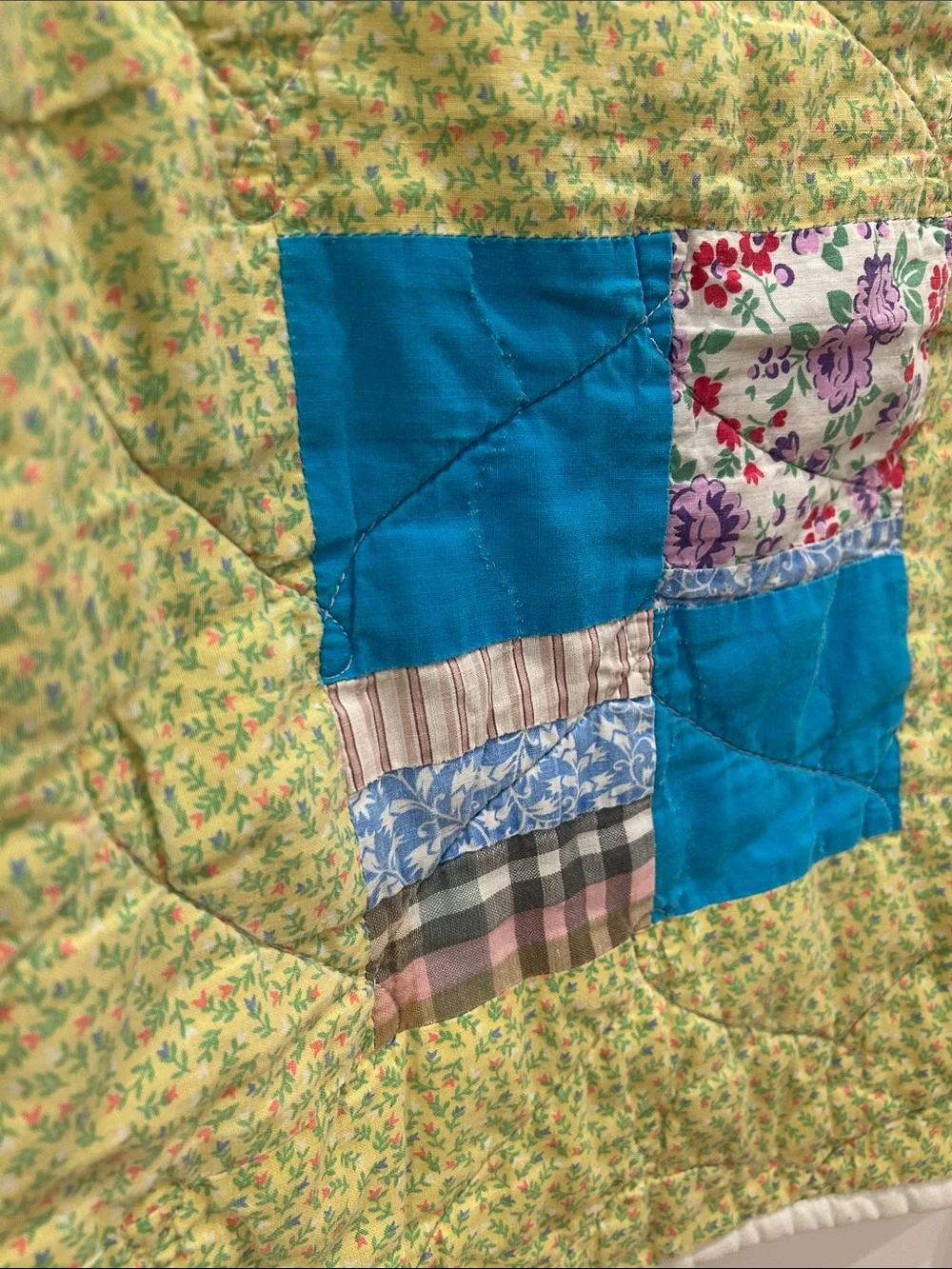 Vintage quilt jacket patchwork handmade 4t/5t Jacket in Green with Blue Accents